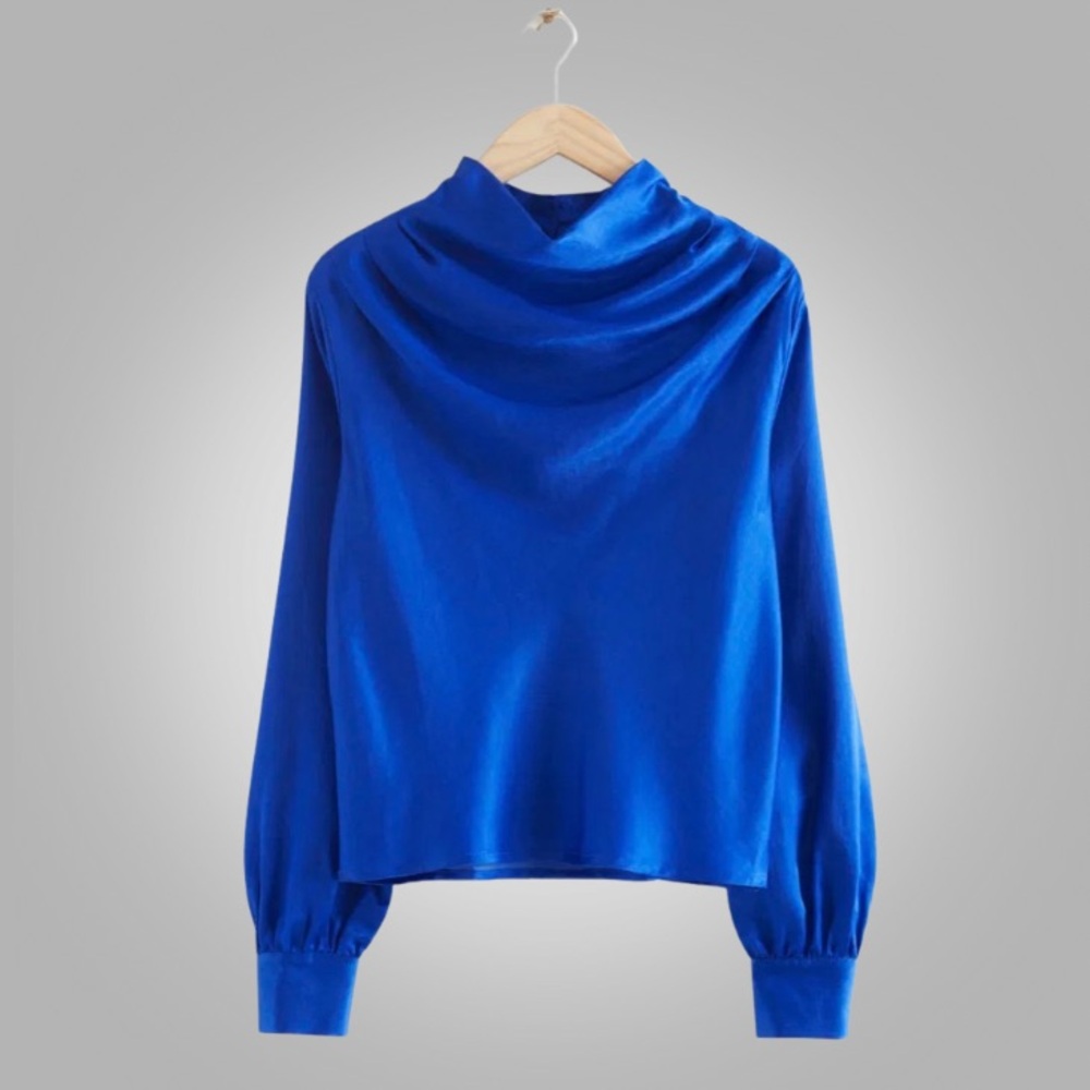 & Other Stories Vibrant Blue Cowl Neck Satin Blouse